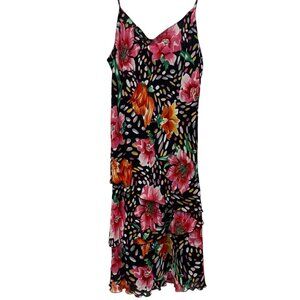 Vintage Lily Y2K Floral Polka Dot Slip Dress Spaghetti Strap Cowl Neck Tiered